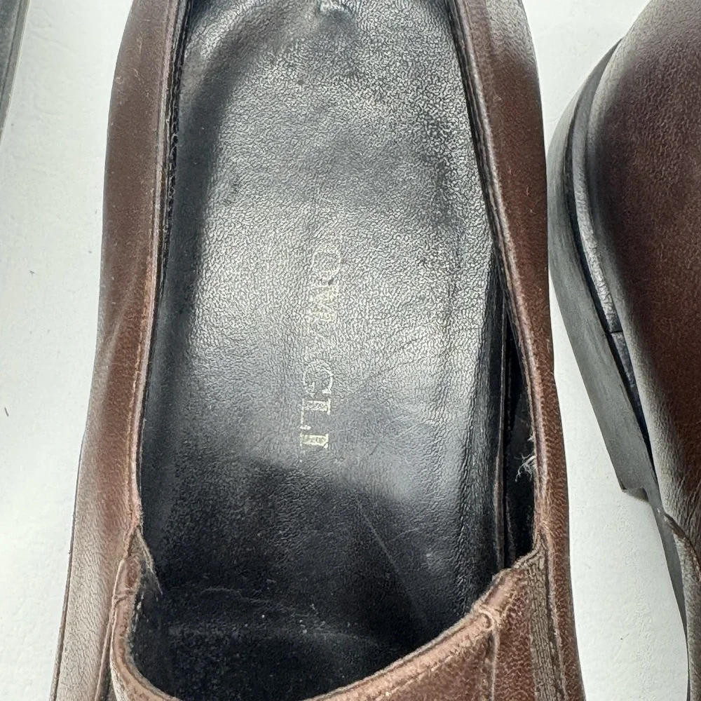 Bruno Magli Loafers Mens Dark Brown Leather Square Toe Slip On Quiet Luxury
